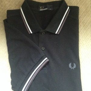 Fred Perry polo black gray and white stripes sz M